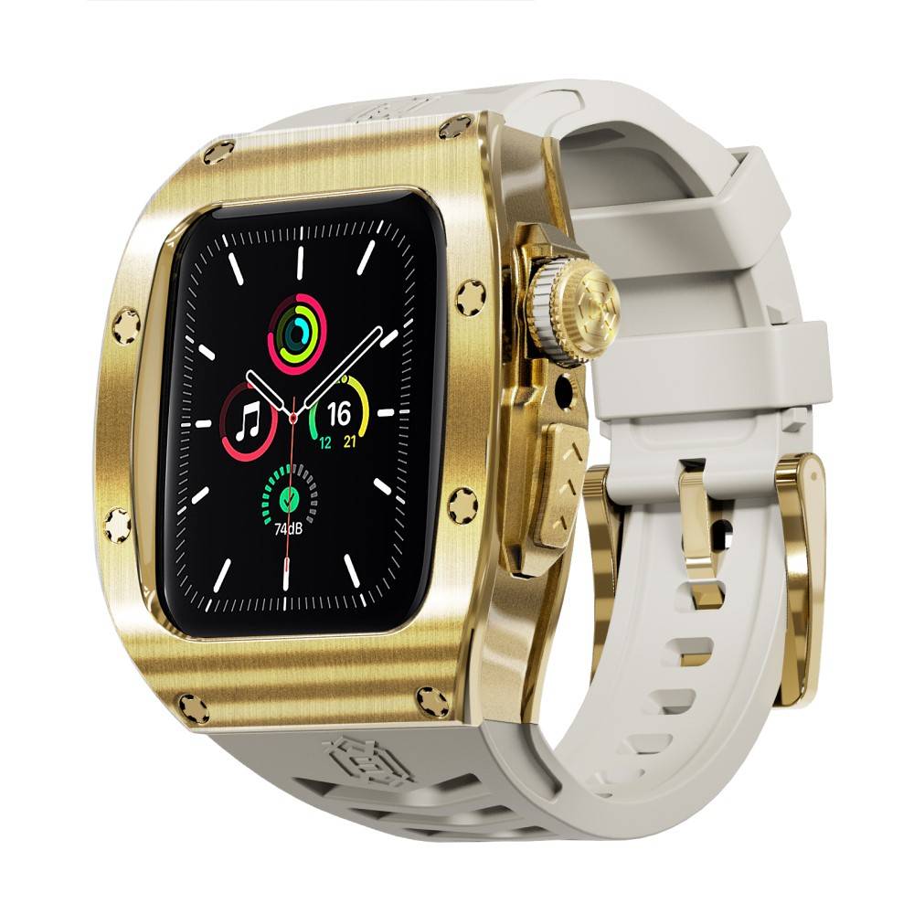 SHELLBOX Apple Watch SE 44mm High Brushed Metal Skal+Armband, Gold/White