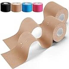 HONYAO® Kinesiologitejp 2 Stycken, Kinesiology Tape (5m×5cm), Fysiotejp för Axlar, Rygg, Knän, Armbågar och Nacke, Sporttejp, Hudvänlig, Elastisk & Vattentät - Beige