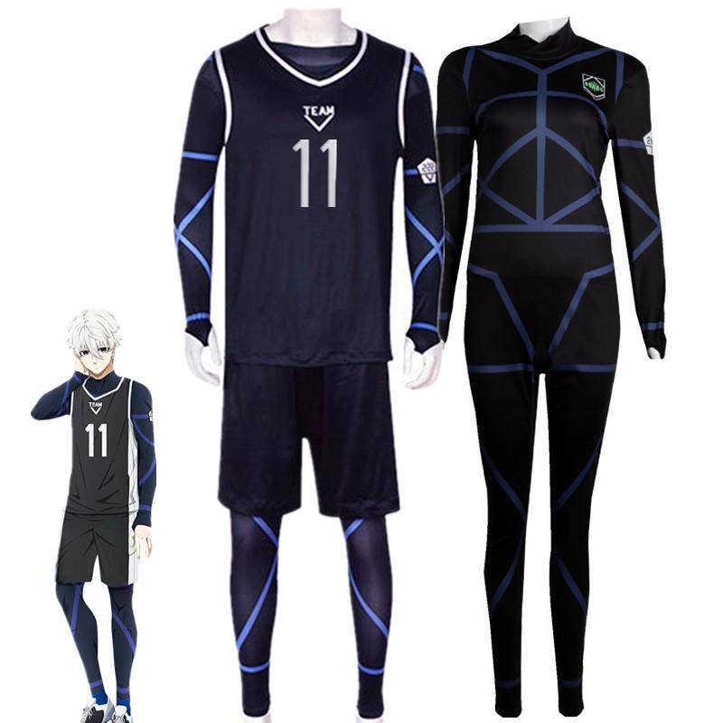 Anime Blue Lock Nagi Seishiro Cosplay Kostym Svart Jersey Jumpsuit Fotbollsbody Halloween Julfest Kläder cm