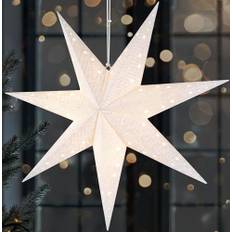 BRUBAKER LED Julstjärna att Hänga - 60 cm Pappersstjärna med 7 Spetsar - 3D Adventsstjärna - Batteridriven, Hängande och Upplyst - Fönsterdekoration Ljusstjärna - Vit