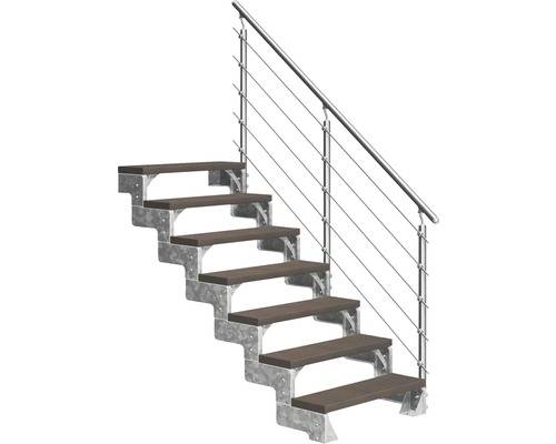 Utomhustrappa PERTURA Tallis mörkbrun med Prova-trappräcke 7 steg Trimax 100cm