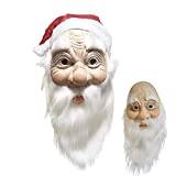 SOUTHSKY Jultomte mask jultomte nikolur med slät vit skägg, vit ögonbryn, inklusive röd julmössa för jul, karneval, kostym, cosplay, halloween, fest