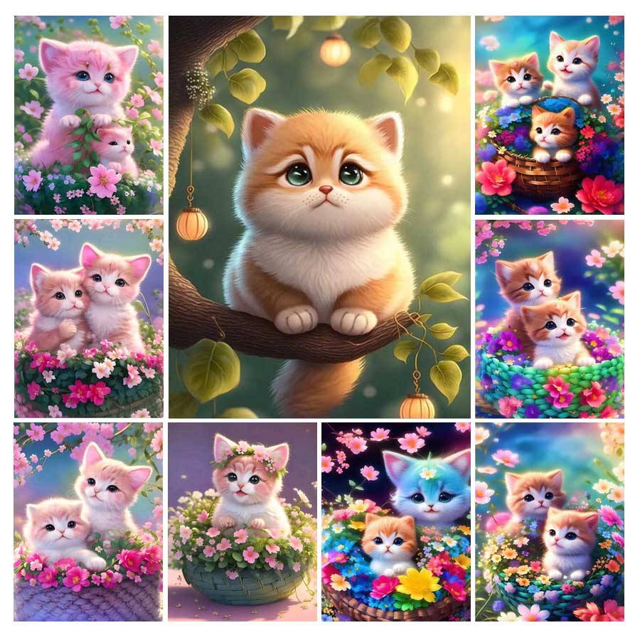 Diamantmålning Nyankomst Blomkorg Katt Gör-det-själv Mosaikbroderi Söta sällskapsdjur Hela strassbild Korsstygnskit Heminredning AA4485 orange