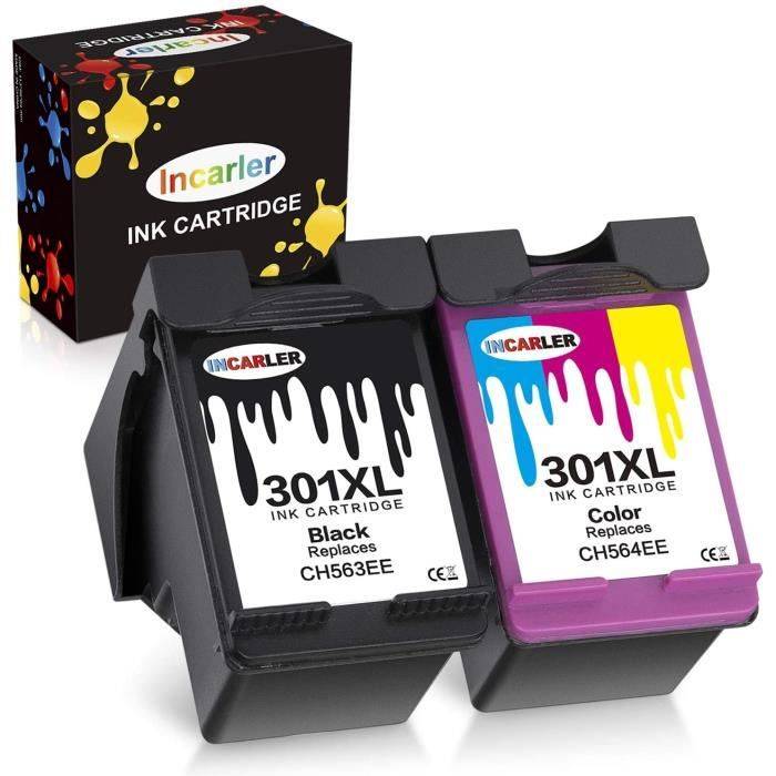 Cartouche d'encre Incarler 301 XL compatible avec HP 301XL pour Envy 5530 4500 5532 4507 Deskjet 2540 2542