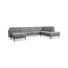 Askset højrevendt U-sofa i polyester B336 x D219 cm - Sort/Lysegrå