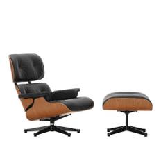 Vitra - Lounge Chair Ottoman, New, Körsbär, Bas - Polerat/Svart, Läder: Kat. L40 - Leather Premium - 77 - Fåtöljer - Charles & Ray Eames - Brun - Metall/Trä