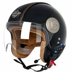 Bluetooth motorcykel ansiktshjälm motorcykelhjälm skoter ECE-certifierad retro motorcykel vuxen mopedhjälm med solskydd för män och kvinnor E, M55-56 cm
