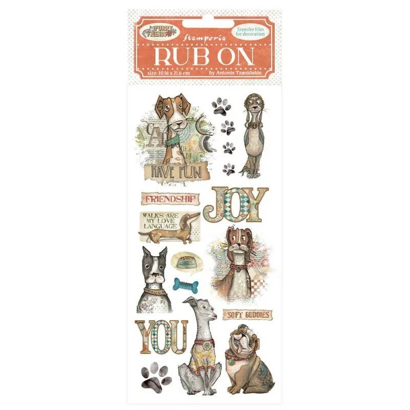 Stamperia 4”x8,5” Rub-On Pack - Furry Friends Dog