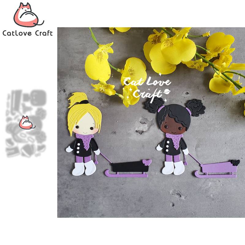 Catlove The Sled Girl Metal Cutting Dies Scrapbooking Mold Stencil Die Cuts Card Making DIY Craft Embossing New Dies For 2022