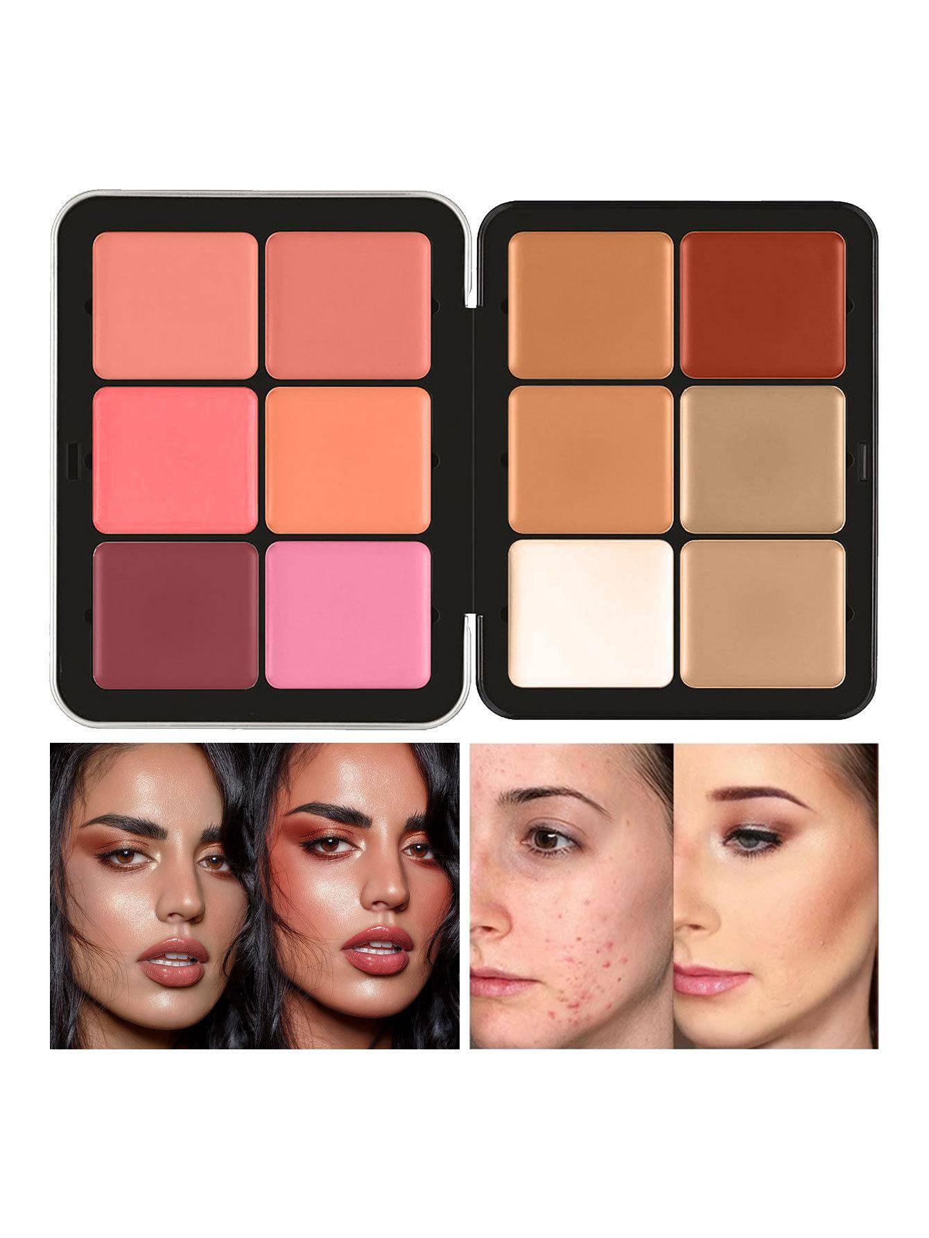 12 Färger Rouge Concealer Set Naturlig Fläck Uppljusande Highlighter 16 Färger Vattentät Ansiktskonturkräm Palett Anpassad Logotyp black