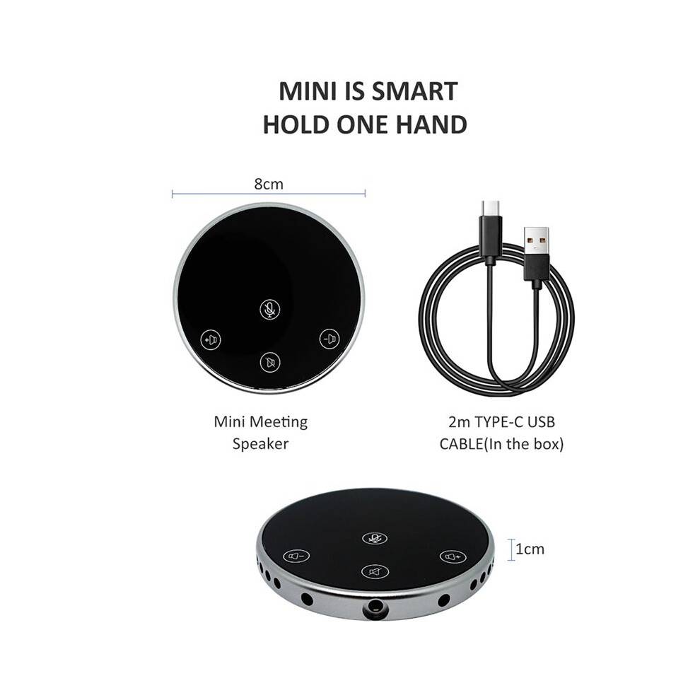 KonferenshöGtalare Mikrofon USB Mic Desktop RundstråLande Pekknappar för RöStupptagning med 3,5 mm Ljudjack för Samtalsdator
