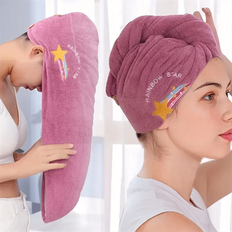 1 st hårtorkmössa i broderistil, förtjockad hårhandduk i korallfleece för badrum, absorberande snabbtorkande duschmössa för kvinnor, badrumstillbehör - Blåröd (En-Storlek,rosa,gul,ljusblå,marinblå)