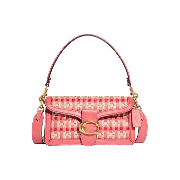 Coach Tabby 26 C Logo Buckle Flap Color Block Woven Leather Shoulder Clutch Crossbody Bag Medium Women bags Bright-Coral CB847-B4P48 Basic Set (Bag+Dust Bag)