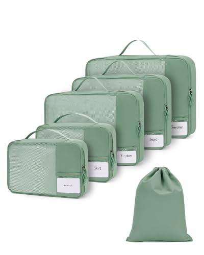 ECOHUB Koffer Organizer Set, 6-teilige Packing Cubes mit ID-Tag, Recycelte Packwürfel für Reisen, Leichte Packtaschen für Koffer, Atmungsaktiver Travel Rucksack Organizer, Patent anhängig (Grün)