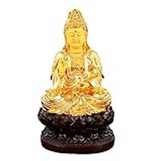 Ornaments Guan Yin Sittande på Lotus Staty Kvinnlig Buddha Kuan Yin Staty Guanyin Goddess of Mercy Buddhist Avalokiteshvara Kuanyin Feng Shui Inredning Ornaments