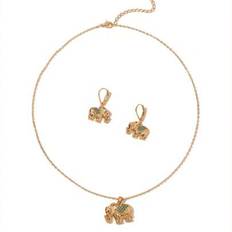 1 set vintage koppar zirconia sten elefant hänge halsband & örhängen Smycken, lämplig för kvinnor dagligt slitage, semesterpresent - Gult guld (En-Storlek)