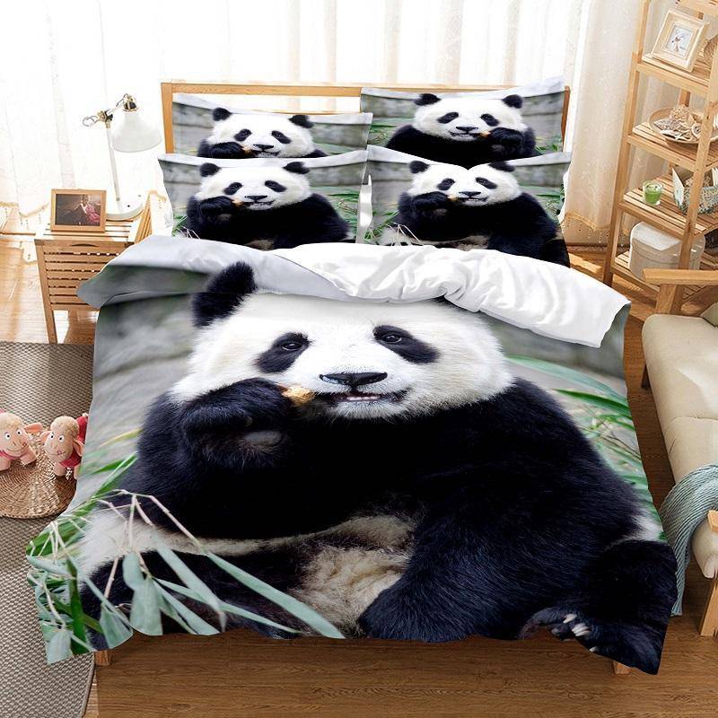 Panda påslakanset Söt djurmönster med två sängar för pojkar, flickor, mikrofiber, vild jätte panda i king size täcke EU single(135x200cm)