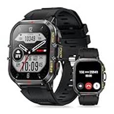 Smartwatch Män Bluetooth Samtal, 1,96" Fitness Militär Smart Watch 102 Mode Spor Stegräknare Hjärtfrekvensmätare Blodtryck Sömn Vattentät Smart Watch för Android IOS(Svart)