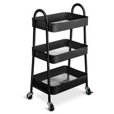3 Tier Rolling Utility Cart Kitchen Trolley Rolling Storage Cart with Lockable Wheels and Handles svart