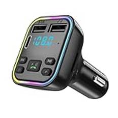 Bil FM-sändare | Colorful Lights Wireless 5.0 FM-sändare med dubbla USB-laddare | Hands- Calling 5.0 FM-mottagare för USB-enhet Bil FM-sändare