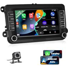 Podofo Android Autoradio für VW Golf 5 6 Polo Seat Radio mit Wireless Apple Carplay, 7 Zoll Touchscreen Auto Radio mit Bluetooth/Android Auto/WLAN/GPS/RDS FM Radio/Canbus + Rückfahrkamera