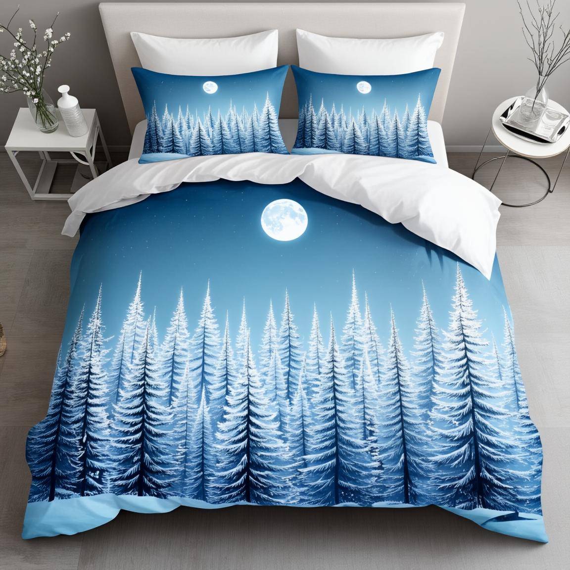 3 st Glittrande Kristall Jul Sängkläder Set Polyester Frost Snöflinga Tryck Påslakan Queen Size Elegant Vuxen Heminredning