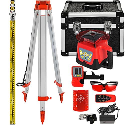 VEVOR Professional rotationslaser 360 grader vatten- och dammtät höjdmätare röd linjelaser 20 timmar arbetsområde 500 m stativ inkluderat