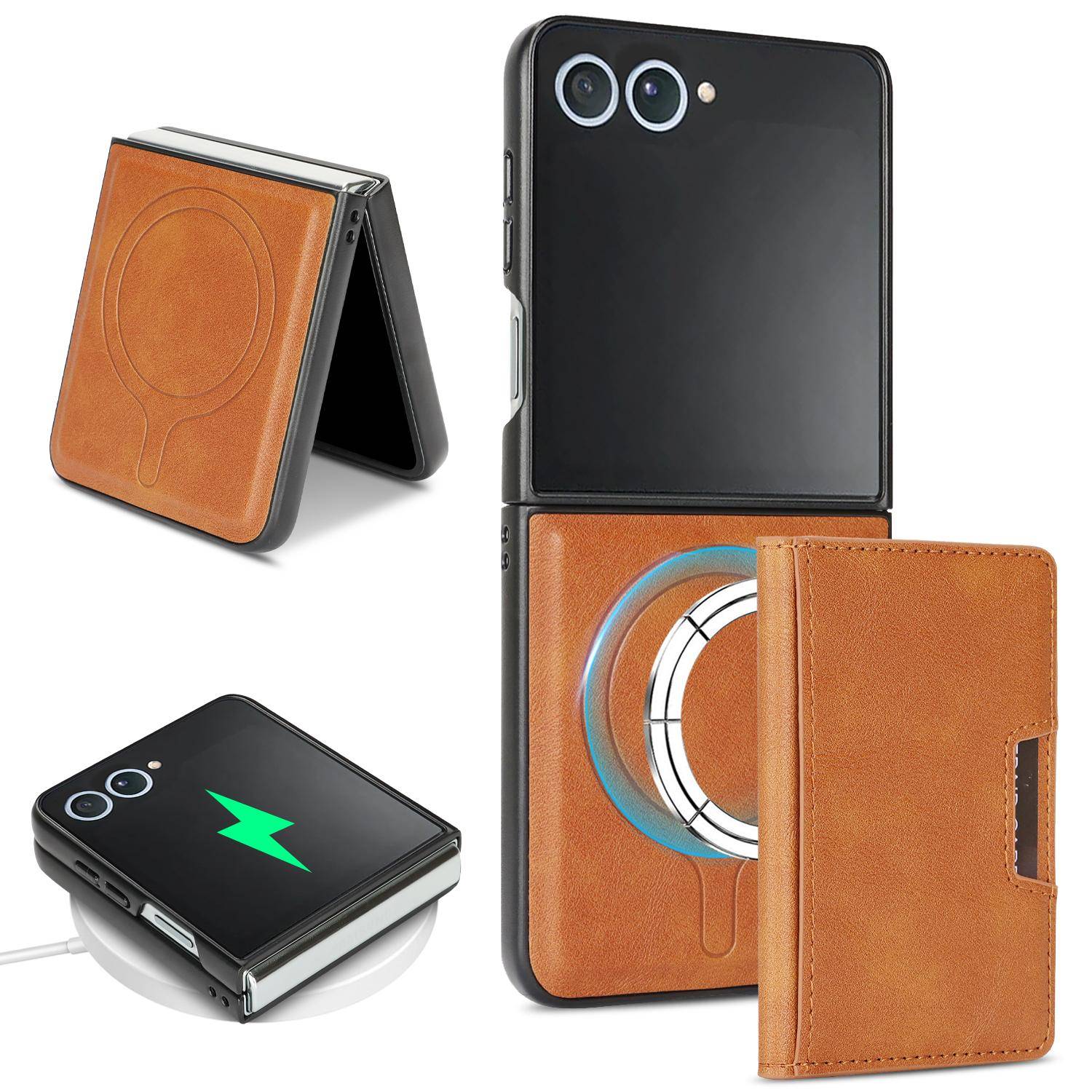 2-i-1 Magnetiskt Läder Fodral med Lock för Samsung Galaxy Z Flip 8 7 6 5 4 3 Flip8 Flip7 FE för MagSafe Trådlös Laddning Cover