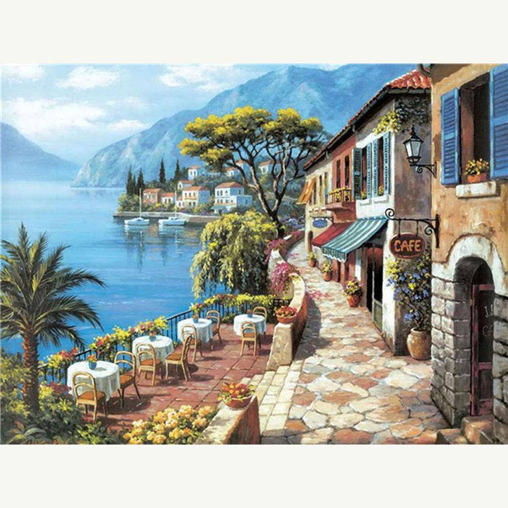 Cross Stitch Kit DIY Diamond Embroidery City by the Sea Diamond Painting Mosaic Home Decor 50X70CM