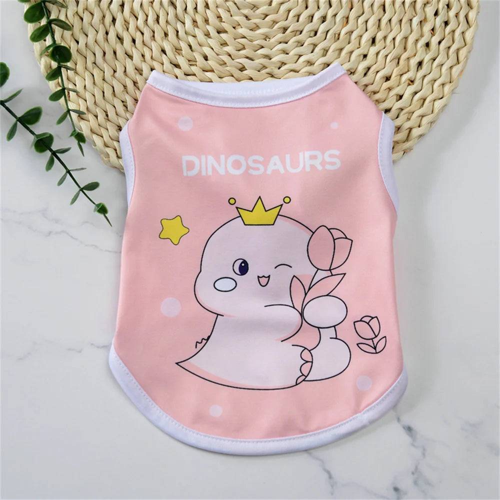 Cartoon Print Sleeveless Vest for Small Dogs & Cats - Pink Dinosaur / XL-suit 4.5-5.5kg / SPC (XL-suit 4.5-5.5kg)