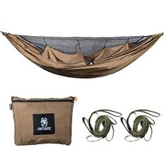 OneTigris Komplett resehängmatta 1 person utomhus hängmatta med myggnät | återanvändbar förpackning 260 x 130 cm (koyote brun)