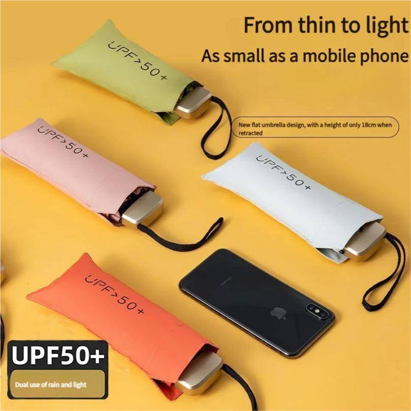 Ultralätt Liten Mini Dam Femfaldig Paraply Solskydd Solskydd Anti UV Sol Regn Dubbel Användning Paraply Tjock Svart Lim Ficka S cm grön