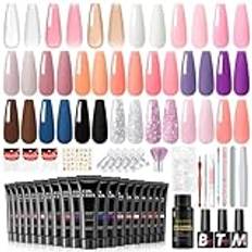 COSCELIA Poly Extension Gel Kit, 20 färger Pransparent Vit Rosa Mörk Naken Glitter Poly Nail Tube Gel med bas och topplack, Acrygel Nail Gel Slip Solution Nail Art Kit