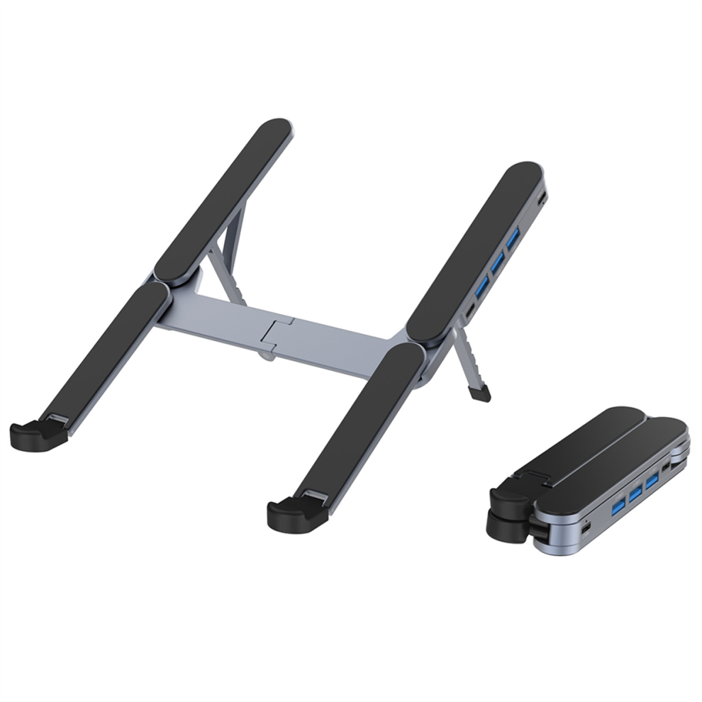 2-i-1 foldbar laptopstativ og justerbar USB-C-hub med flere porte