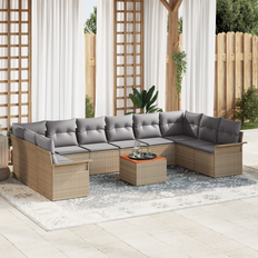 vidaXL 11 personers havemøbel sæt med hynder Beige Poly Rattan Akacie