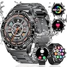 LIGE Smartwatch herr med 3 remmar/1,43 tum AMOLED/400 mAh, smartwatch med Bluetooth-samtal, 24/7 pulsmätare SpO2, IP68 vattentät 124 sportlägen smartwatch för Android iOS