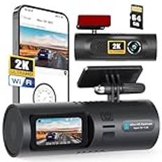 CAMECHO Dashcam, 2K wifi med appkontroll, Dashcam framsida interiör med 64 GB SD-kort, inbyggd 1,5" skärm, Dashcam stöder parkeringsövervakning, G-sensor, loop-inspelning