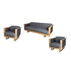 Cane-line Angle sofagruppe 3-personers sofa & 2 lænestoler Teak med grå pude