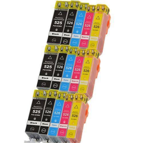 Kompatibel Canon PGI-525/CLI-526 patron för PIXMA - 15-pack - Svart, Cyan, Magenta, Gul