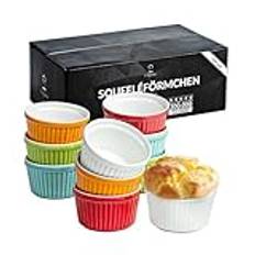 Chefarone® Soufflé formar ugnssäker uppsättning om 10 – gräddvit brulee skålar keramik för bakning och tillredning – miniugnsformar 200 ml – uppsättning om 10 flerfärgade (9 x 7,5 x 5 cm)