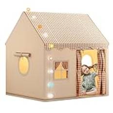 Lektält för småbarn inomhus utomhus - stort hus leksaker för barn inomhus med vadderad matta, lampor och flaggor, prinsessa