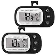 Kylskåpstermometer, 2 stycken digitala frystermometer digital kylskåpstermometer med LCD-display, krok och magnetisk, Max/Min funktion för hem kök kaféer (svart)