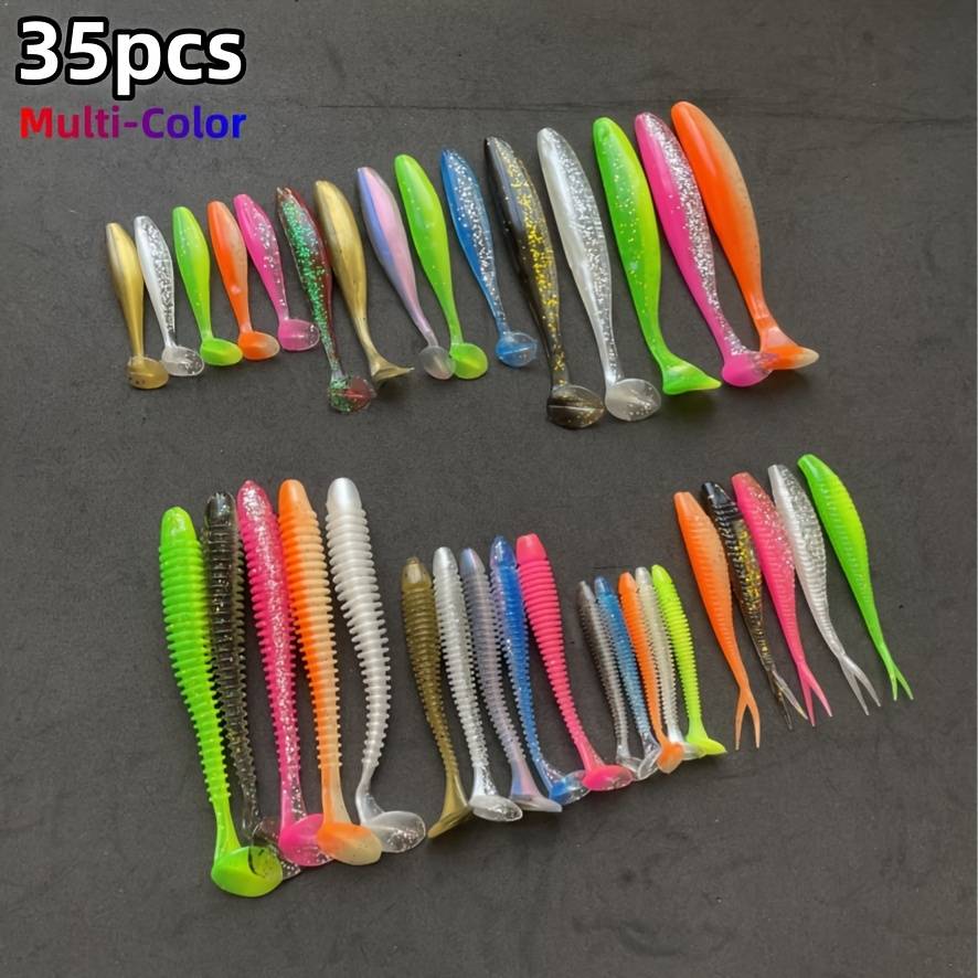 TEMU 35pcs Soft Plastic Lure Baits Kit With Swimbait, Paddle Tail, Split Tail, For , Trout, Pike Fishing (freshwater/saltwater)