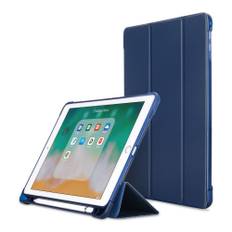 iPad 9.7 (2017/18/ Air/Air 2 - Tri-Fold læder cover m/stylus pen holder - Mørkeblå