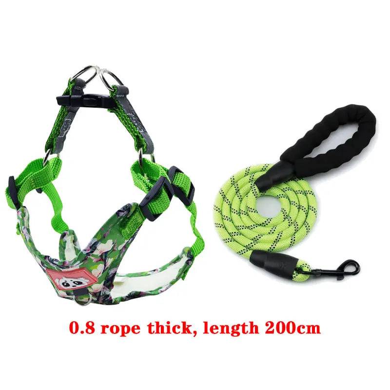 Adjustable Dog Harness & Leash Set with Reflective Strips - GREEN 03 / S (S)