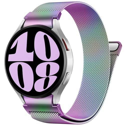 PIOWNN Magnetisk rem kompatibel med Samsung Galaxy Watch 7 6 5 4 rem 40 mm 44 mm, enklicksanslutning metall nät ögla band för klocka 6 klassisk 47 mm 43 mm/klocka 4 klassisk/klocka 5 Pro/FE, färgglad