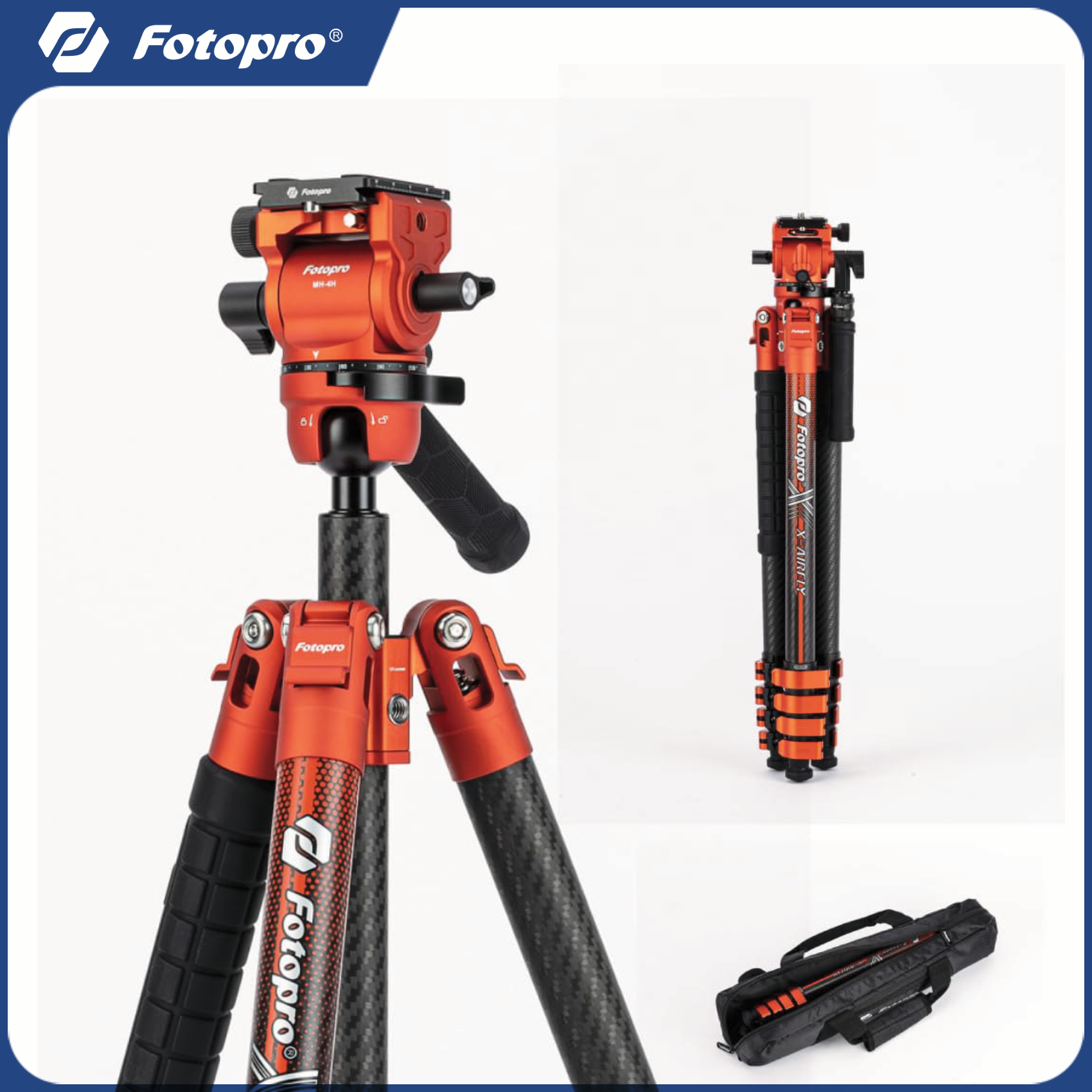 Fotopro X-Airfly Video Carbon Fiber Tripod 164CM Portable Travel Tripod for Camera with  Ball Head Fluid Head  Flip Lock