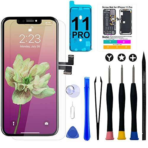 Skärm för iPhone 11 Pro, 5,8 tum LCD FHD ersättning touch-skanner | Full HD COF-skärm, flytande touch, Face ID, glasögonkompatibel, innehåller exakta verktyg, glasskydd och vattentät tätning