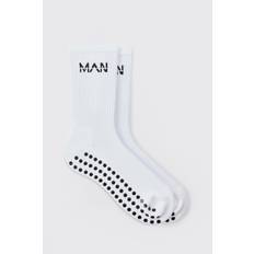 Mens White Man Active Training Grip Crew Socks