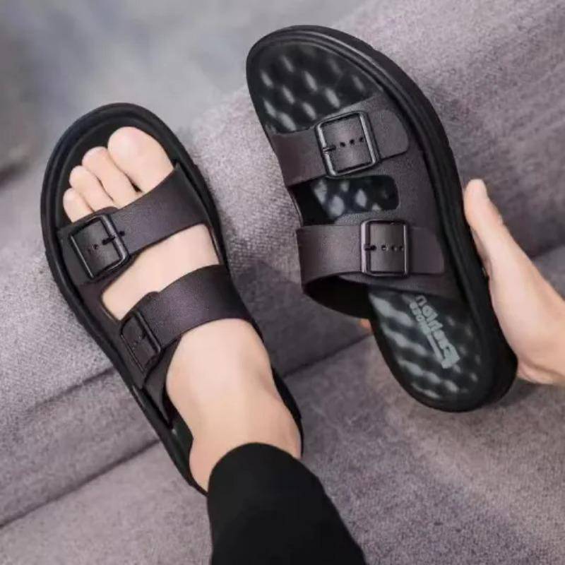 WTEMPO Flip Flops Men's Summer Anti-odor Solid Flat Heel Fashion Anti Slip Thick Sole Large Sized Casual Breathable Comfortable Durable Beach Slippers 45 brun